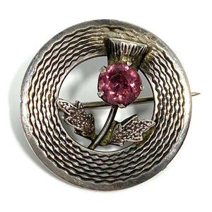 Sterling and Amethyst Rose Antique Brooch